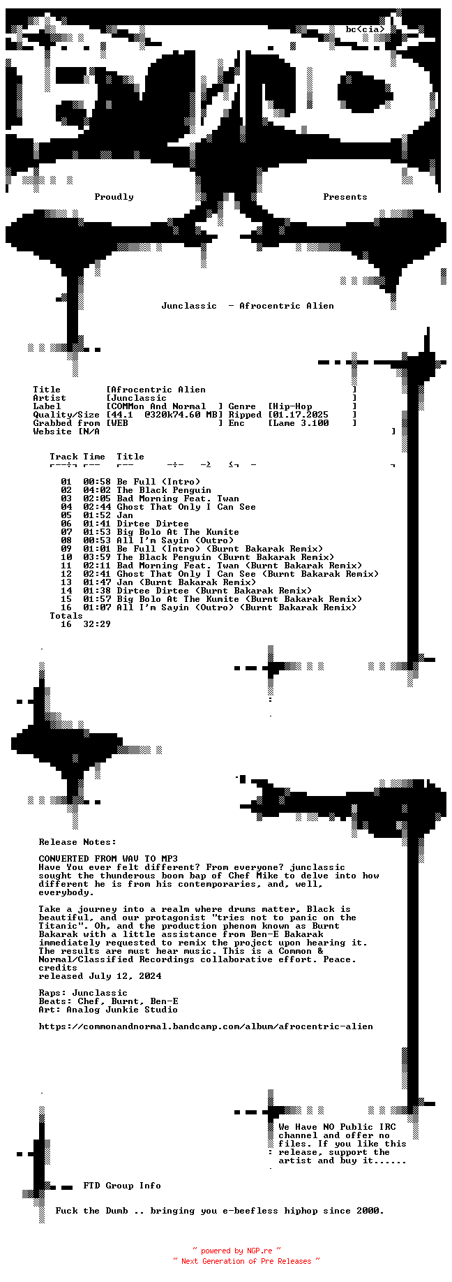 NFO for the release Junclassic-Afrocentric_Alien-WEB-2024-FTD by FTD