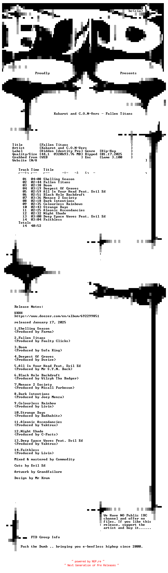 NFO for the release Kakarot_and_C.O.N-Vers-Fallen_Titans-WEB-2025-FTD by FTD