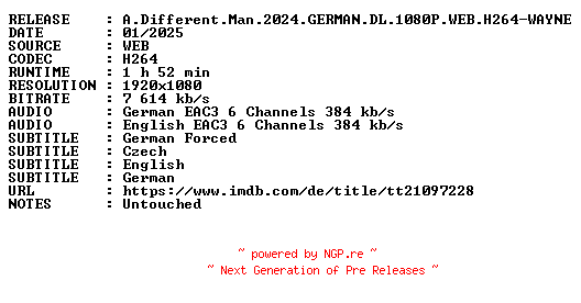 NFO for the release A.Different.Man.2024.GERMAN.DL.1080P.WEB.H264-WAYNE by WAYNE