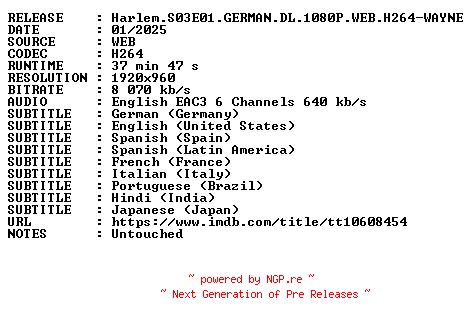 NFO for the release Harlem.S03E01.GERMAN.DL.1080P.WEB.H264-WAYNE by WAYNE