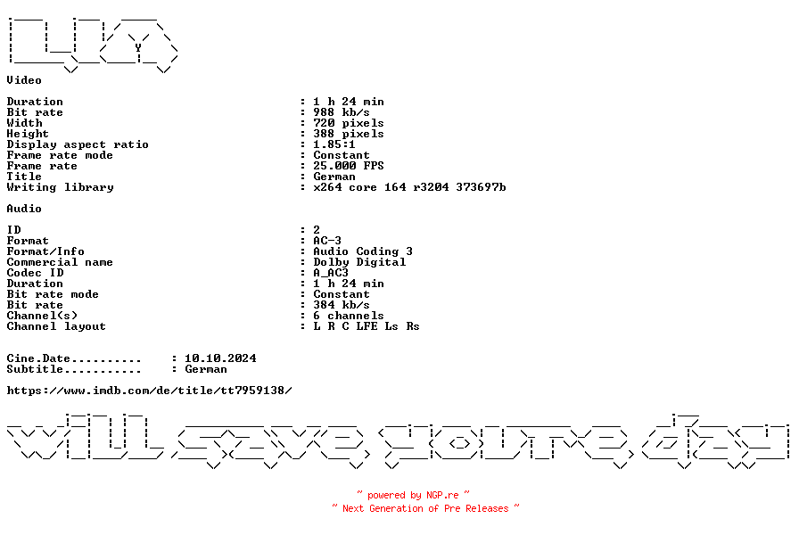 NFO for the release Alles.fuer.die.Katz..German.2024.AC3.DVDRip.x264-LIM by LIM