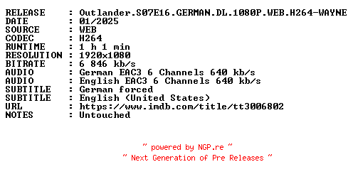 NFO for the release Outlander.S07E16.GERMAN.DL.1080P.WEB.H264-WAYNE by WAYNE