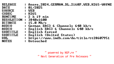 NFO for the release Anora.2024.GERMAN.DL.2160P.WEB.H265-WAYNE by WAYNE