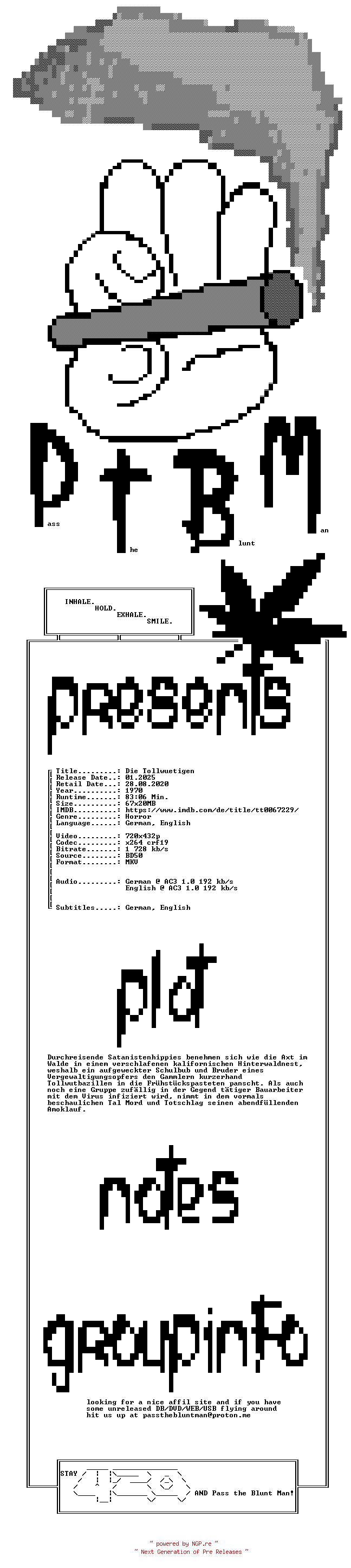 NFO for the release Die.Tollwuetigen.1970.UNCUT.GERMAN.DL.BDRiP.x264-PtBM by PtBM