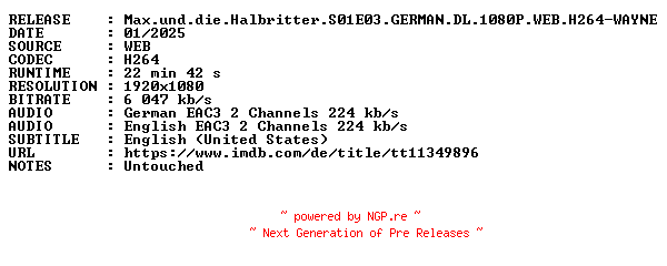 NFO for the release Max.und.die.Halbritter.S01E03.GERMAN.DL.1080P.WEB.H264-WAYNE by WAYNE