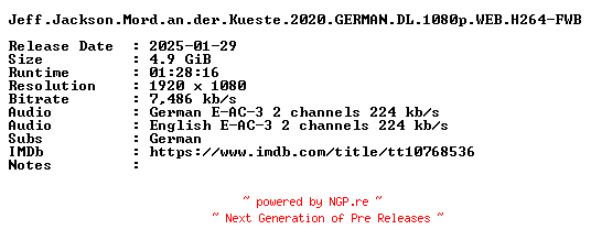 NFO for the release Jeff.Jackson.Mord.an.der.Kueste.2020.GERMAN.DL.1080p.WEB.H264-FWB by FWB