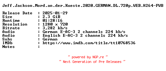 NFO for the release Jeff.Jackson.Mord.an.der.Kueste.2020.GERMAN.DL.720p.WEB.H264-FWB by FWB