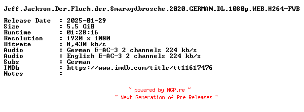 NFO for the release Jeff.Jackson.Der.Fluch.der.Smaragdbrosche.2020.GERMAN.DL.1080p.WEB.H264-FWB by FWB