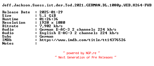 NFO for the release Jeff.Jackson.Suess.ist.der.Tod.2021.GERMAN.DL.1080p.WEB.H264-FWB by FWB