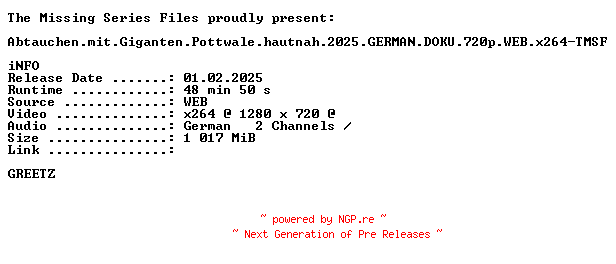 NFO for the release Abtauchen.mit.Giganten.Pottwale.hautnah.2025.GERMAN.DOKU.720p.WEB.x264-TMSF by TMSF
