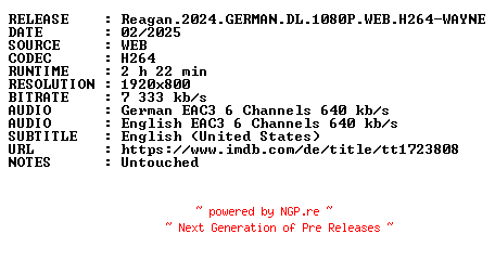 NFO for the release Reagan.2024.GERMAN.DL.1080P.WEB.H264-WAYNE by WAYNE
