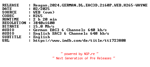NFO for the release Reagan.2024.GERMAN.DL.EAC3D.2160P.WEB.H265-WAYNE by WAYNE