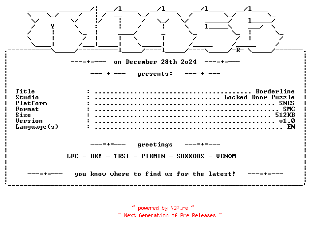 NFO for the release Borderline_SNES-MiRAGE by MiRAGE