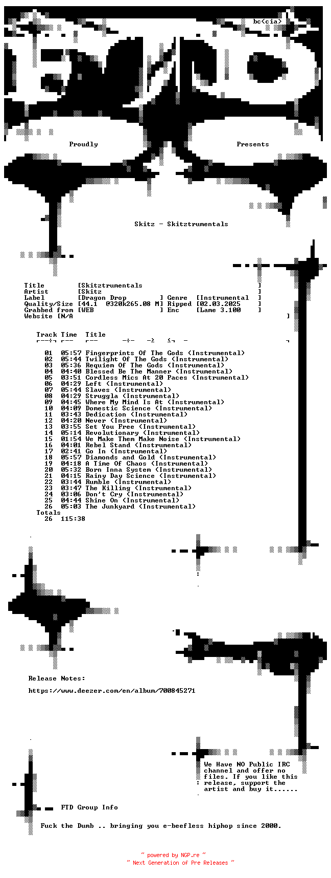 NFO for the release Skitz-Skitztrumentals-WEB-2025-FTD by FTD