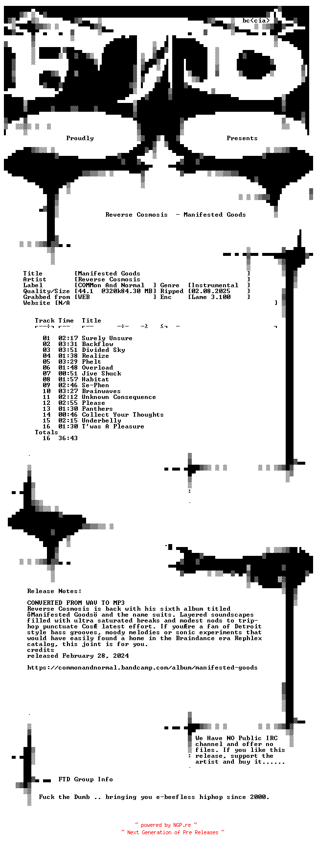 NFO for the release Reverse_Cosmosis-Manifested_Goods-WEB-2024-FTD by FTD