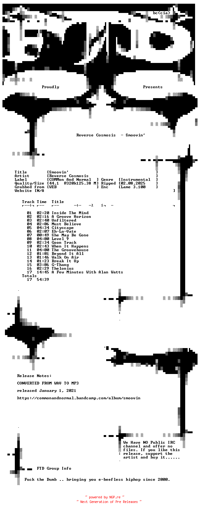 NFO for the release Reverse_Cosmosis-Smoovin-WEB-2021-FTD by FTD