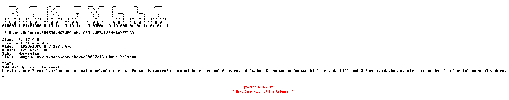 NFO for the release 16.Ukers.Helvete.S04E06.NORWEGiAN.1080p.WEB.h264-BAKFYLLA by BAKFYLLA