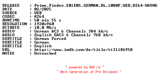 NFO for the release Prime.Finder.S01E05.GERMAN.DL.1080P.WEB.H264-WAYNE by WAYNE