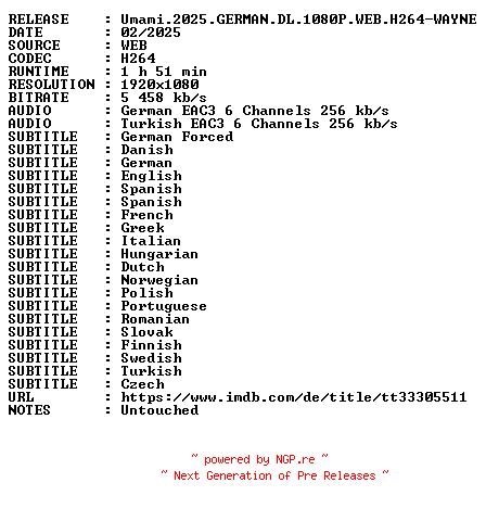 NFO for the release Umami.2025.GERMAN.DL.1080P.WEB.H264-WAYNE by WAYNE