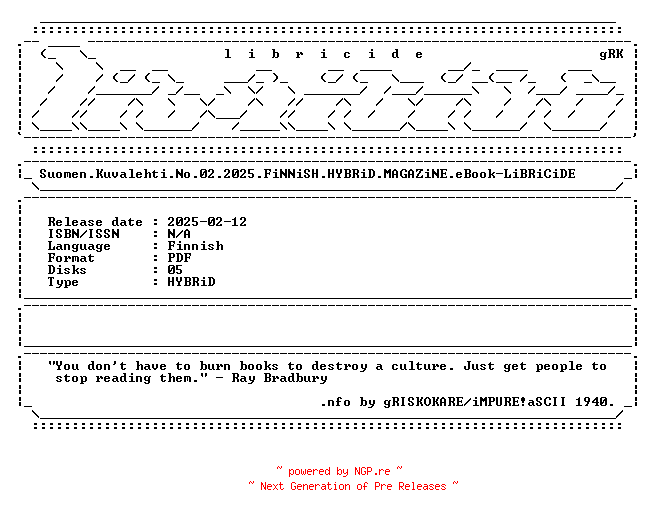 NFO for the release Suomen.Kuvalehti.No.02.2025.FiNNiSH.HYBRiD.MAGAZiNE.eBook-LiBRiCiDE by LiBRiCiDE