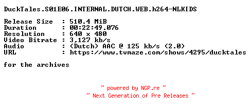NFO for the release DuckTales.S01E06.INTERNAL.DUTCH.WEB.h264-NLKIDS by NLKIDS