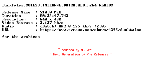 NFO for the release DuckTales.S01E28.INTERNAL.DUTCH.WEB.h264-NLKIDS by NLKIDS