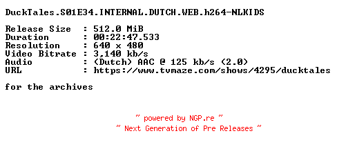 NFO for the release DuckTales.S01E34.INTERNAL.DUTCH.WEB.h264-NLKIDS by NLKIDS