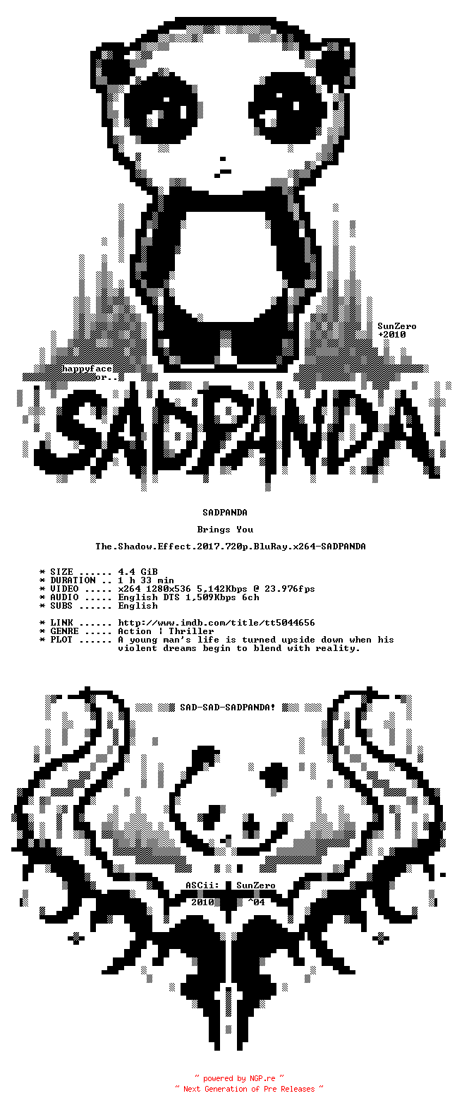 NFO for the release The.Shadow.Effect.2017.720p.BluRay.x264-SADPANDA by SADPANDA