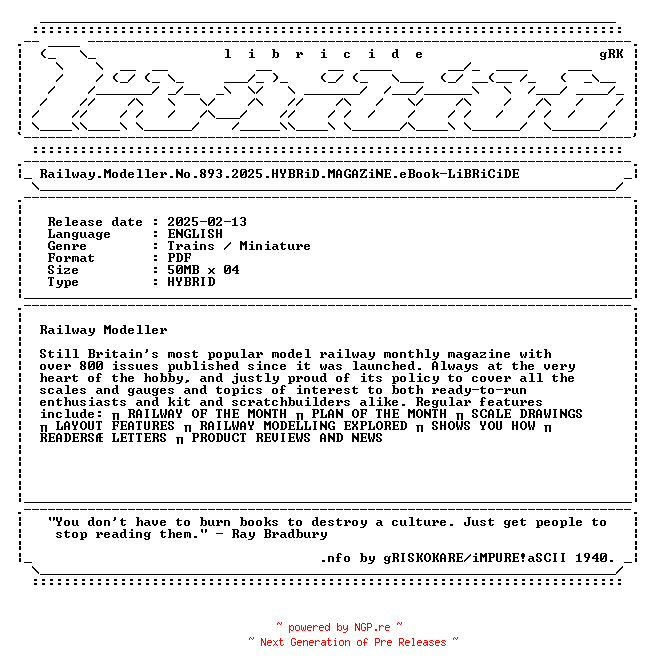 NFO for the release Railway.Modeller.No.893.2025.HYBRiD.MAGAZiNE.eBook-LiBRiCiDE by LiBRiCiDE