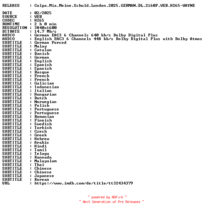 NFO for the release Culpa.Mia.Meine.Schuld.London.2025.GERMAN.DL.2160P.WEB.H265-WAYNE by WAYNE