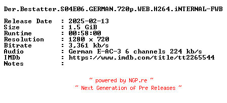 NFO for the release Der.Bestatter.S04E06.GERMAN.720p.WEB.H264.iNTERNAL-FWB by FWB