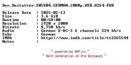 NFO for the release Der.Bestatter.S05E04.GERMAN.1080p.WEB.H264-FWB by FWB
