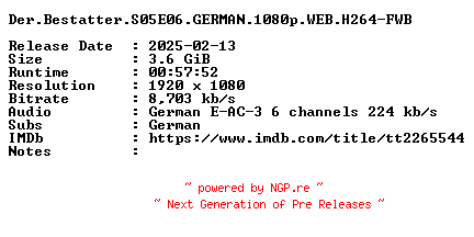 NFO for the release Der.Bestatter.S05E06.GERMAN.1080p.WEB.H264-FWB by FWB
