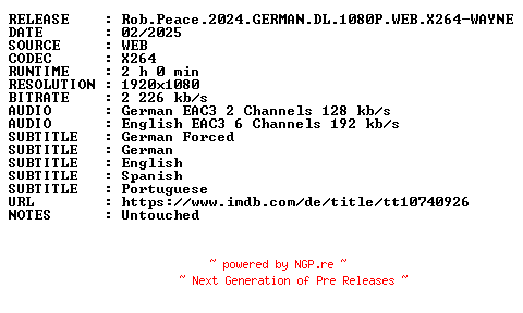 NFO for the release Rob.Peace.2024.GERMAN.DL.1080P.WEB.X264-WAYNE by WAYNE