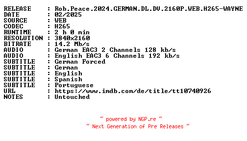 NFO for the release Rob.Peace.2024.GERMAN.DL.DV.2160P.WEB.H265-WAYNE by WAYNE