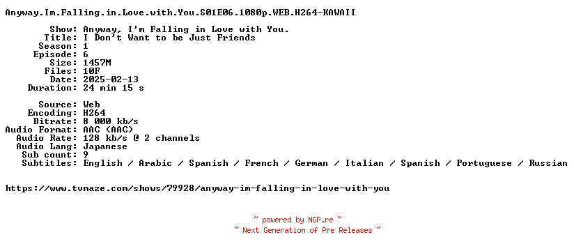 NFO for the release Anyway.Im.Falling.in.Love.with.You.S01E06.1080p.WEB.H264-KAWAII by KAWAII