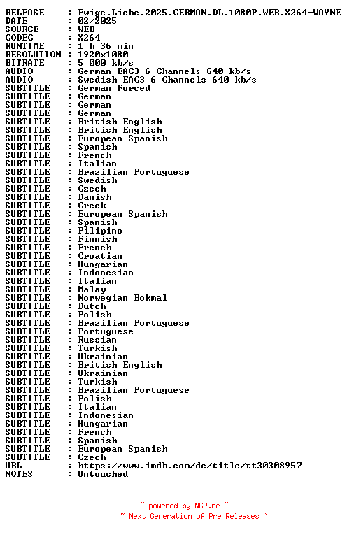 NFO for the release Ewige.Liebe.2025.GERMAN.DL.1080P.WEB.X264-WAYNE by WAYNE