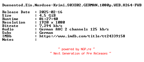 NFO for the release Duenentod.Ein.Nordsee-Krimi.S03E02.GERMAN.1080p.WEB.H264-FWB by FWB