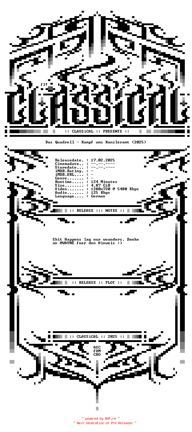 NFO for the release Das.Quadrell.Kampf.ums.Kanzleramt.2025.German.720p.WEB.x264.REPACK-CLASSiCALHD by CLASSiCALHD