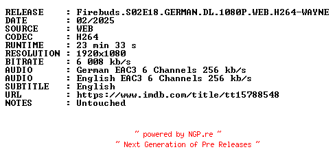 NFO for the release Firebuds.S02E18.GERMAN.DL.1080P.WEB.H264-WAYNE by WAYNE