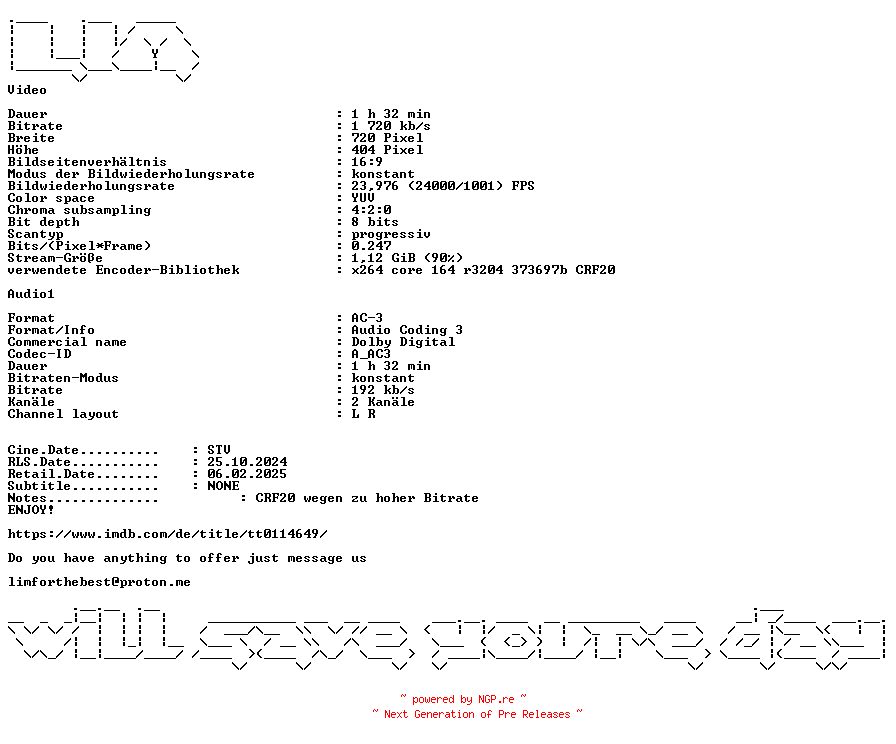 NFO for the release Terminal.Rush.German.1996.AC3.BDRiP.x264-LIM by LIM