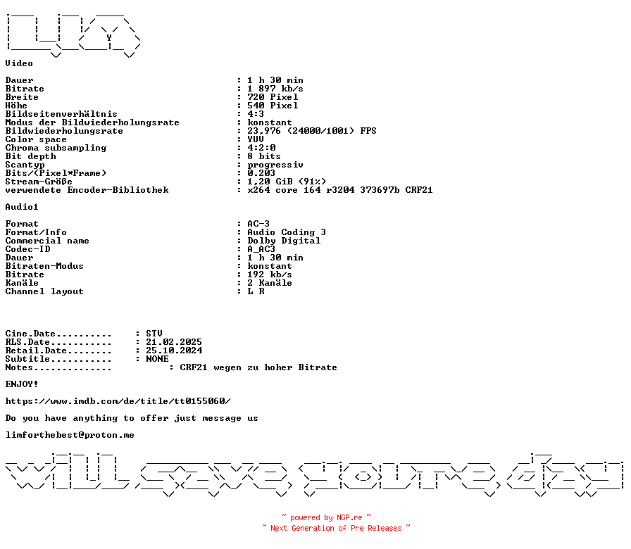 NFO for the release Fist.of.Doom.German.1989.OPEN.MATTE.AC3.BDRiP.x264-LIM by LIM
