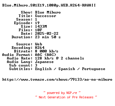 NFO for the release Blue.Miburo.S01E19.1080p.WEB.H264-KAWAII by KAWAII