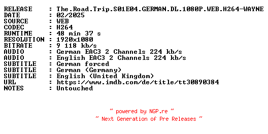 NFO for the release The.Road.Trip.S01E04.GERMAN.DL.1080P.WEB.H264-WAYNE by WAYNE