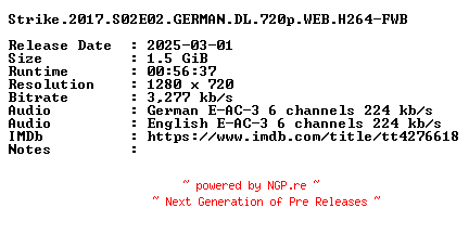 NFO for the release Strike.2017.S02E02.GERMAN.DL.720p.WEB.H264-FWB by FWB