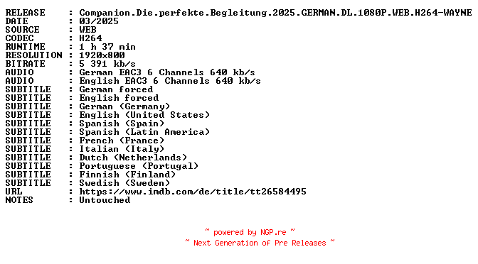 NFO for the release Companion.Die.perfekte.Begleitung.2025.GERMAN.DL.1080P.WEB.H264-WAYNE by WAYNE