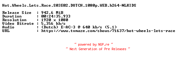 NFO for the release Hot.Wheels.Lets.Race.S03E02.DUTCH.1080p.WEB.h264-NLKIDS by NLKIDS