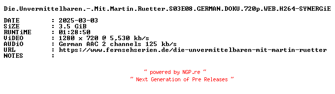 NFO for the release Die.Unvermittelbaren.-.Mit.Martin.Ruetter.S03E08.GERMAN.DOKU.720p.WEB.H264-SYNERGiE by SYNERGiE