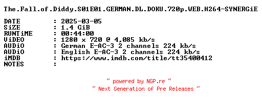 NFO for the release The.Fall.of.Diddy.S01E01.GERMAN.DL.DOKU.720p.WEB.H264-SYNERGiE by SYNERGiE