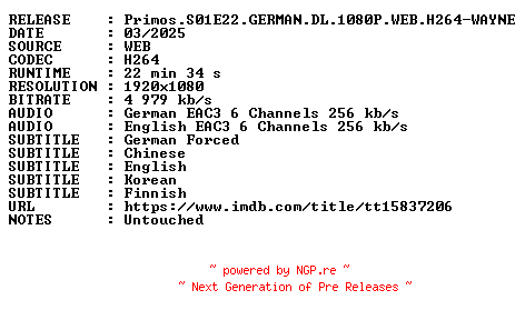 NFO for the release Primos.S01E22.GERMAN.DL.1080P.WEB.H264-WAYNE by WAYNE